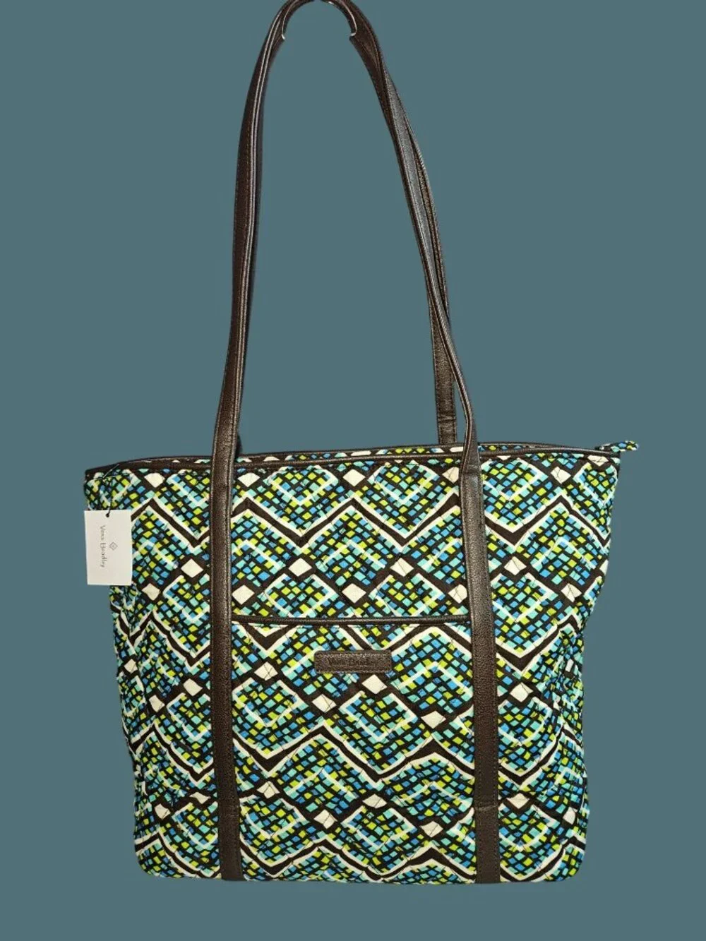 Vera Bradley Small Trimmed Vera Rain Forest Top Zip Tote Shoulder Bag - Picture 2 of 10